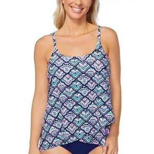 MSRP $35 Island Escape Cape Town Underwire Tankini Top Afterglow Navy Size 6